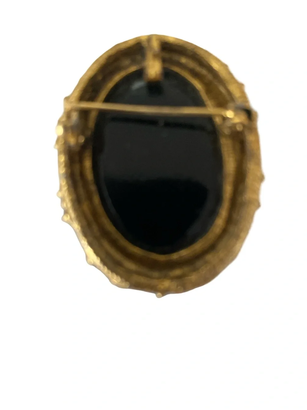 Vintage Mourning Gold  Frame Black Oval Cameo-Style Brooch-Right facing
